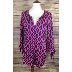 Mud Pie Small V Neck Tunic Blouse Tie Sleeves Pink